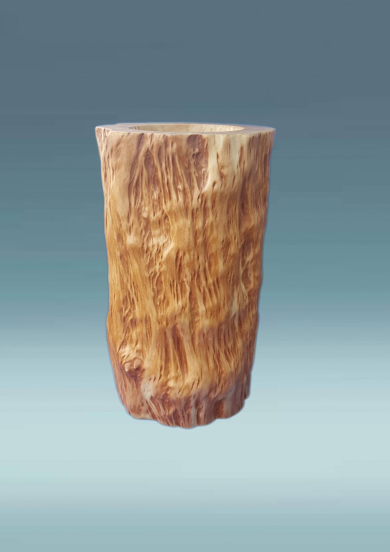Jarrón de madera, jarrón de madera, jarrón, jarrón hecho a mano, jarrón de madera tallada, jarrón de madera rústico, interior de casa boho, arte de madera, jarrón de madera natural imagen 6