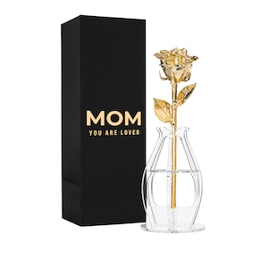 24K Gold Forever Rose with Personalized Gift Box - “Mom You Are Loved” - Unique Mother’s Day Gift - Real Rose, Real Gold, Includes Vase