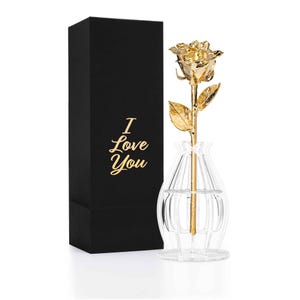 24K Gold Forever Rose with Personalized Gift Box - “I Love You” - Unique Gift - Real Rose, Real Gold, Includes Vase