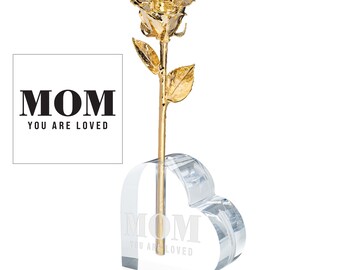 Personalized Mother's Day Gift - Unique Mother's Day Gift - Unique Mother's Day Idea- Real Forever Rose- Dipped in 24K Gold with Heart Vase