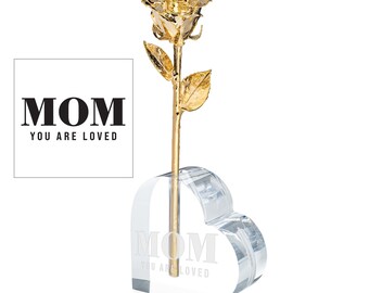 24K Gold Dipped Rose – Engraved Heart Vase, Mother's Day Gift