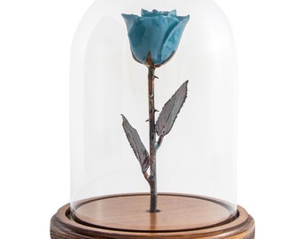 Enchanted Blue Forever Rose: Beauty and the Beast Inspired, Glass Dome