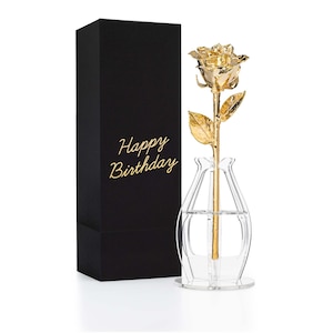 24K Gold Forever Rose with Personalized Gift Box - “Happy Birthday” - Unique Birthday Gift - Real Rose, Real Gold, Includes Vase
