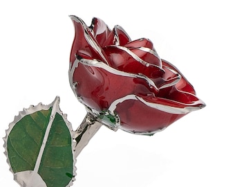 Personalized Platinum Dipped Red Rose: Lacquered Real Rose, Forever Keepsake