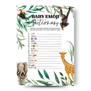 Pack imprimable de 6 jeux de baby shower sur le thème de Safari l Ensemble Safari l 6 jeux à imprimer l Prédictions pour bébé l Shower de bébé vert et blanc