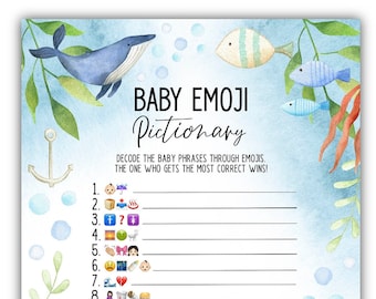 6 Unter dem Meer-Babyparty-Spiel Printable Pack l Ozean-Bundle-Set 6 druckbare Spiele l Babyvorhersagen l Weiß und Blau-Babyparty