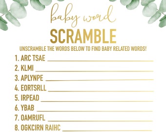 Baby-Buchstaben-Buchstaben-Buchstabenspiel l Baby-Dusche-Spiel l Eukalyptus Gold-Motiv l Goldschriftzug l Trendig l Antwortschlüssel l Digitaler Download l Druckbar