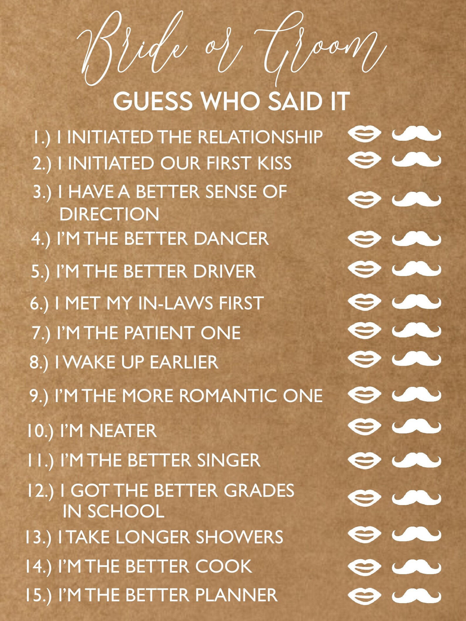 Bride or Groom Bachelorette Party Game L Wedding L Party Game Etsy