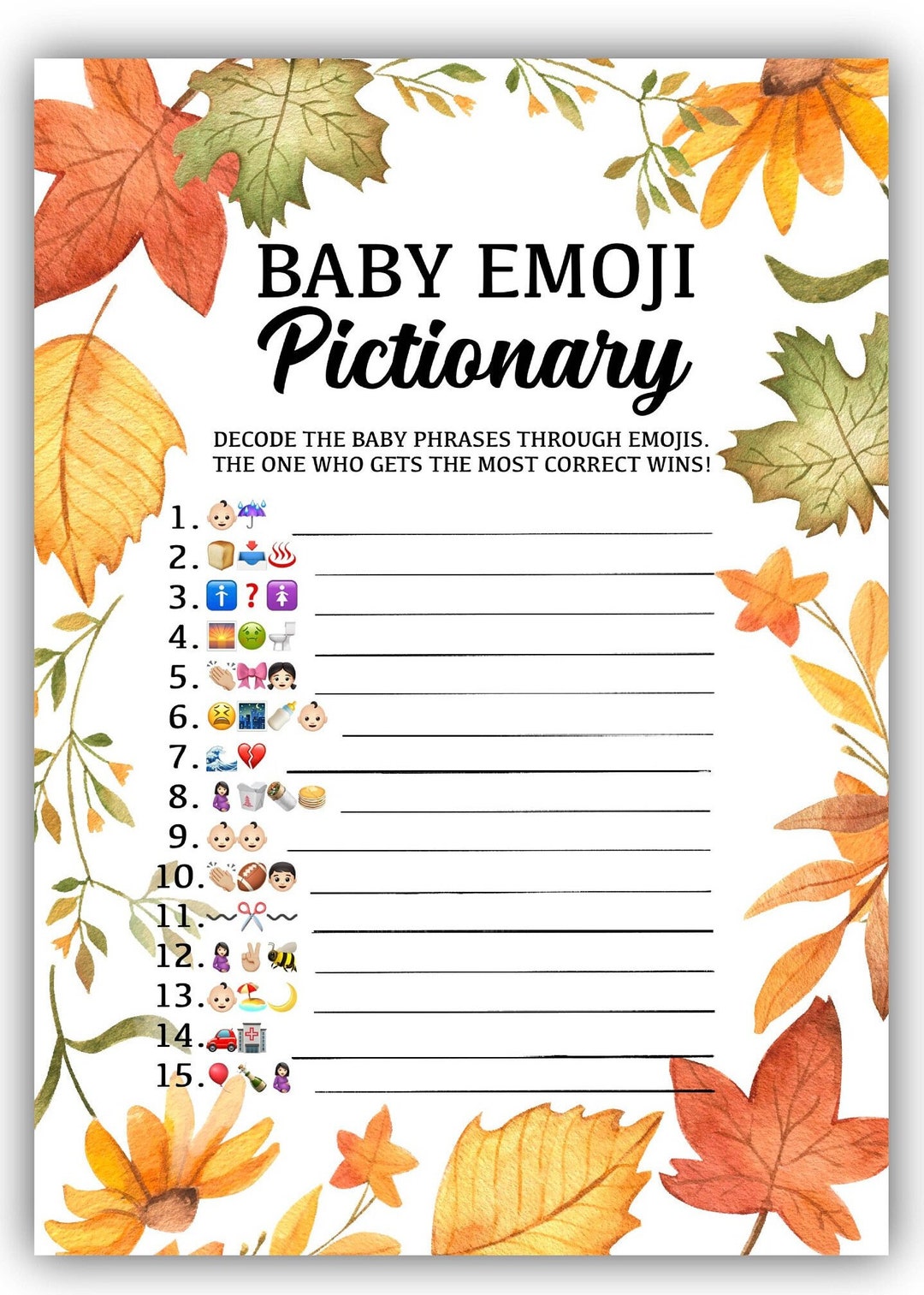 6 Fall Themed Baby Shower Game Printable Pack L Bundle Set L Printable