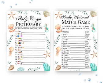 Paquete de juegos para baby shower con temática marina: 6 juegos imprimibles (descarga digital)