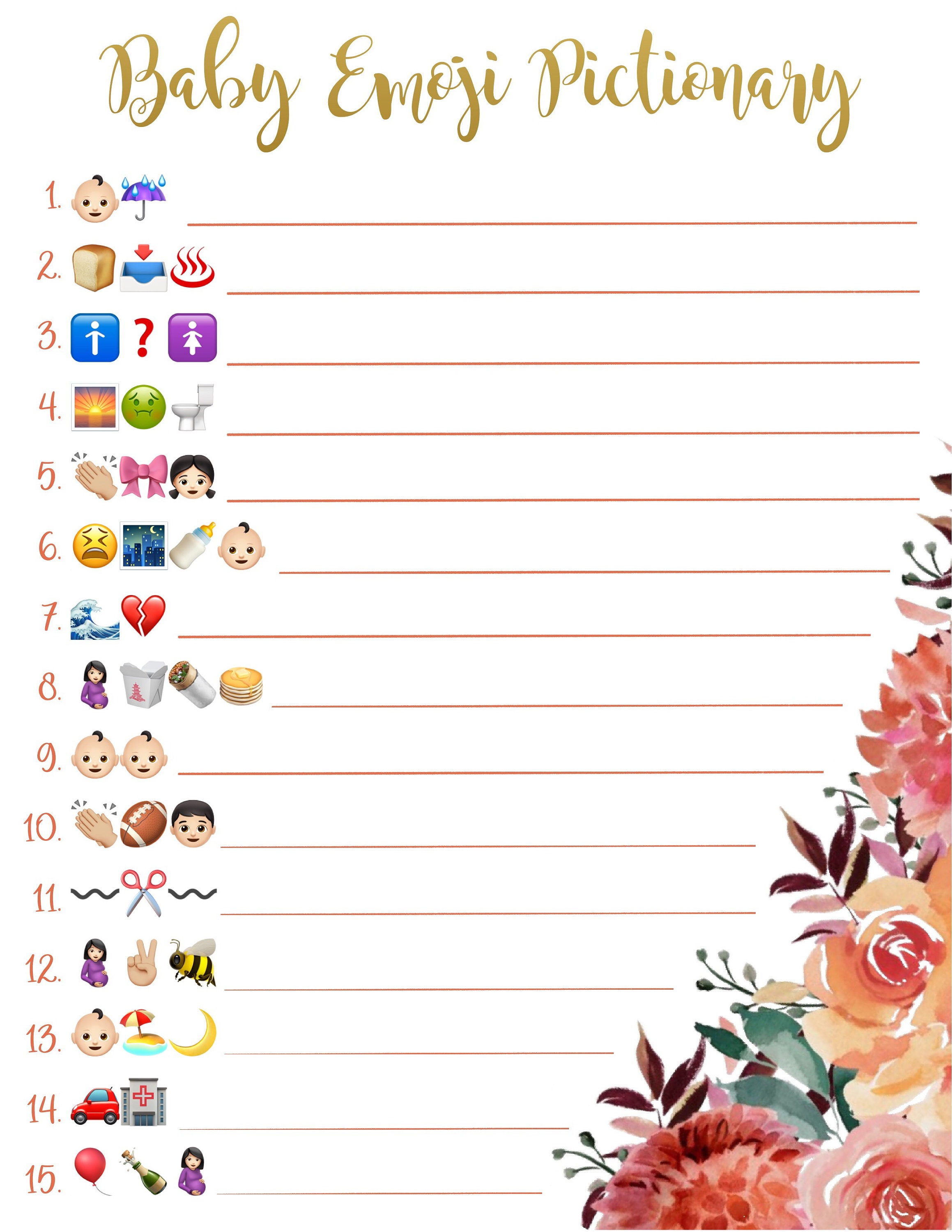Baby Shower Emoji Pictionary L Baby Shower Game L Gold Lettering L Trendy L Answer Key L Gender Neutral L Digital Download L Printable Etsy Canada