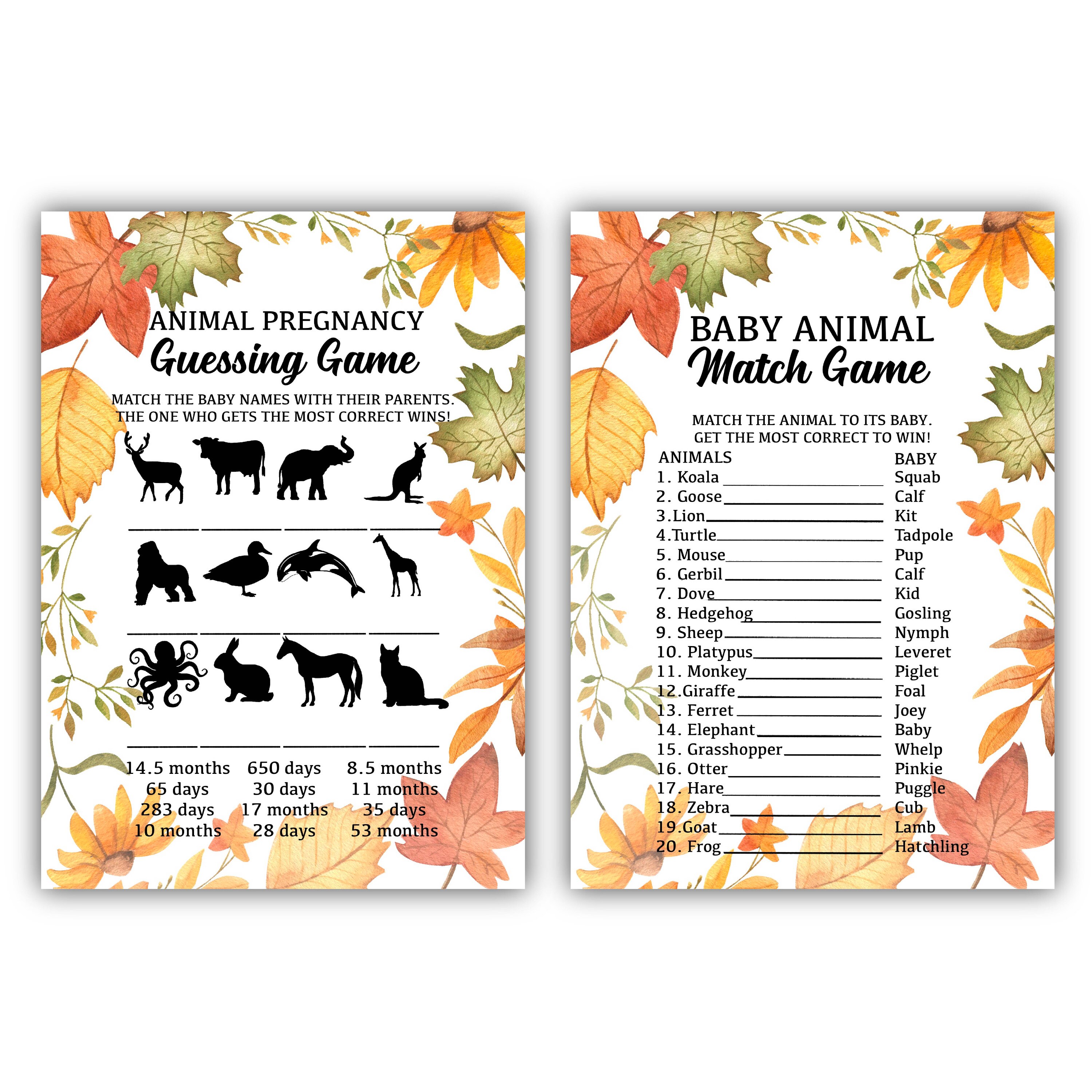 Fall Themed Baby Shower Game Printable Pack L Bundle Set L 6 Etsy Canada