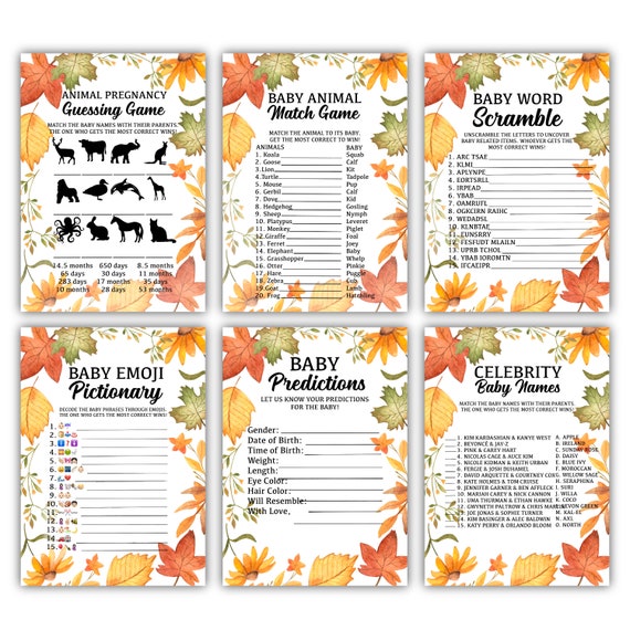 Fall Themed Baby Shower Game Printable Pack L Bundle Set L 6 - Etsy Fall Themed Baby Shower Game Printable Pack L Bundle Set L 6 - Etsy