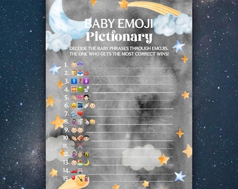 Paquete de juego para baby shower celestial: Luna y estrellas, género neutro (imprimible)