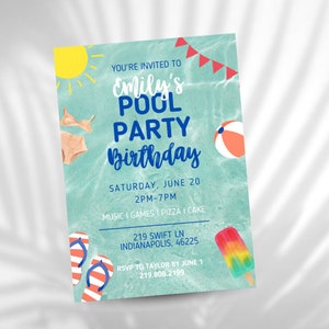 Pool Party Birthday Invitation: Editable Summer Theme (Digital Download)