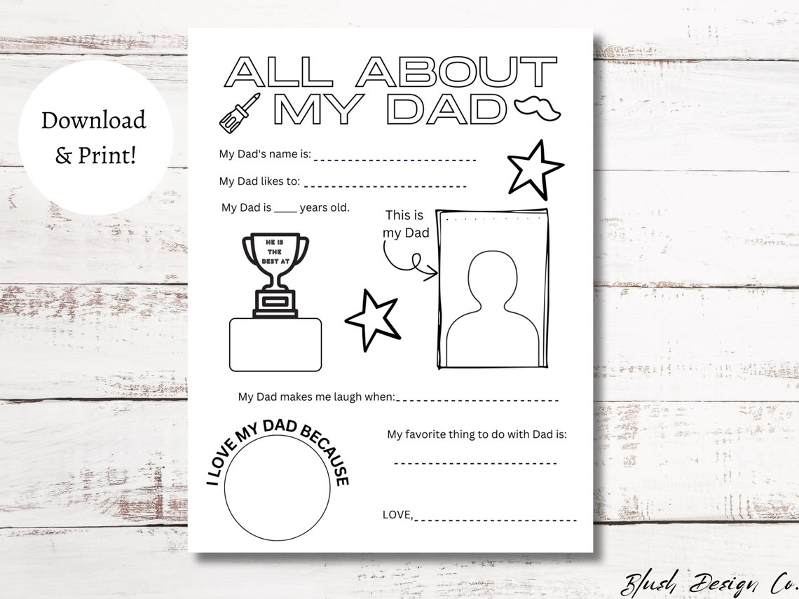 Father's Day Printable | All About My Dad Printable | Digital Download ...