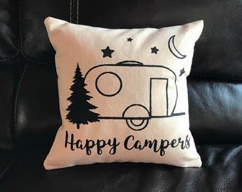 Happy Campers Decorative Pillow Travel Adventure Throw Pillow Camping Gift