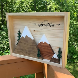 Framed Seek Adventure 3D Trees and Mountain Range Wall Art Cabin Decor Rustic Home Decoration