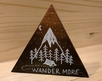 Wander More Mountain Camping Scene Wood Sign Pine Freestanding Wood Decoration Outdoor Decor