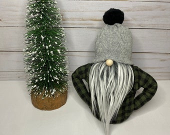 Green Buffalo Plaid Jacket Beanie Pom Skier Scandinavian Christmas Gnome Boy Gnome Nisse Tomte Decor Scandinavian Gnomes Nisse Tomte Holiday