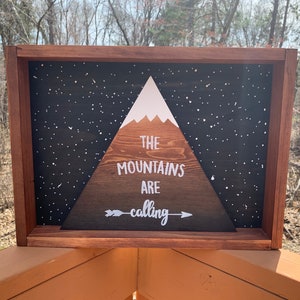 Framed The Mountains are Calling 3D Mountain Wall Art Cabin Decor Rustic Home Decoration