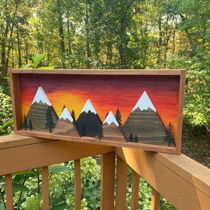 The Original Sunset Framed Seek Adventure 3D Trees and Mountain Range Wall Art Cabin Decor Rustic Home Decoration 画像 4