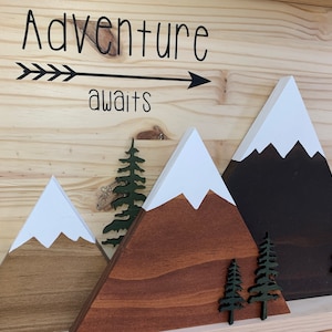 Framed Adventure Awaits 3D Trees and Mountain Range Wall Art Cabin Decor Rustic Home Decoration