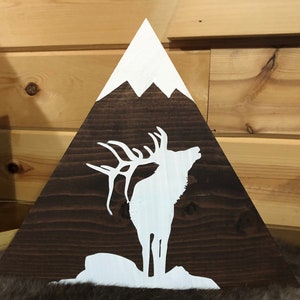 Elk Wood Mountain Sign Handmade Stained Wood Mountain Decoration