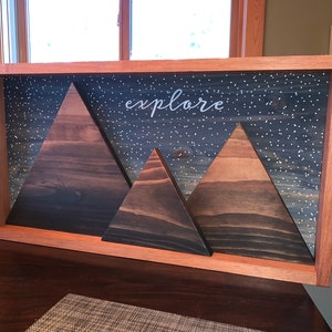 Framed Explore Star Night 3D Mountain Wall Art Cabin Decor Rustic Home Decoration