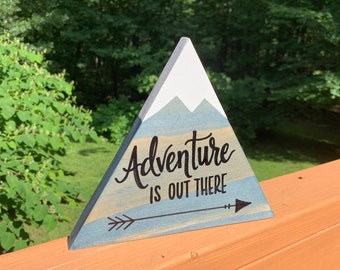 Adventure Is Out There Arrow Hand Lettered Wood Mountain Sign Gift Decoration