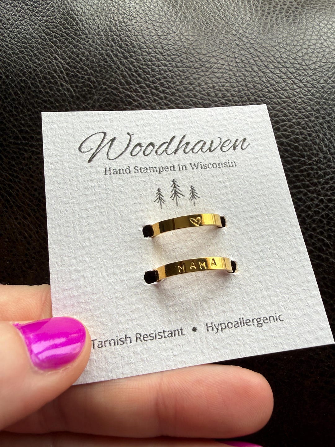 Mama Rind Hand Stamped MAMA Ring Set, Gold Stacking Rings With Heart, Minimalist ...