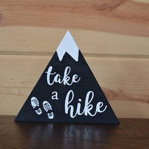Take a Hike Black Mountain Wood Sign with Snow Handmade Sign Decoration image 1