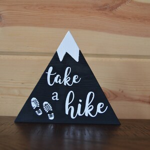 Take a Hike Black Mountain Wood Sign with Snow Handmade Sign Decoration