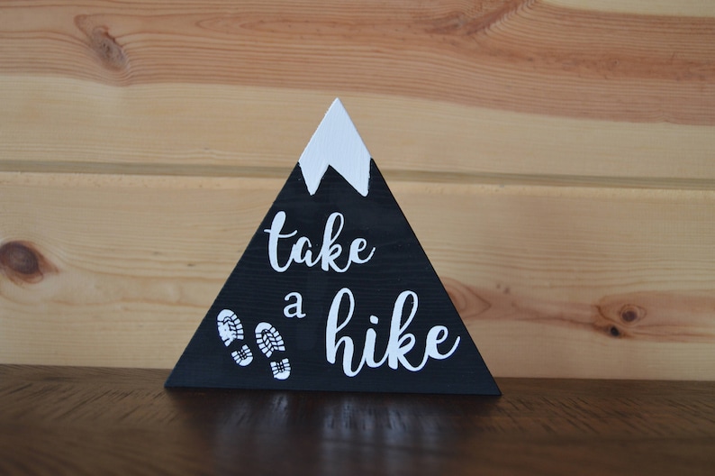 Take a Hike Black Mountain Wood Sign with Snow Handmade Sign Decoration image 1