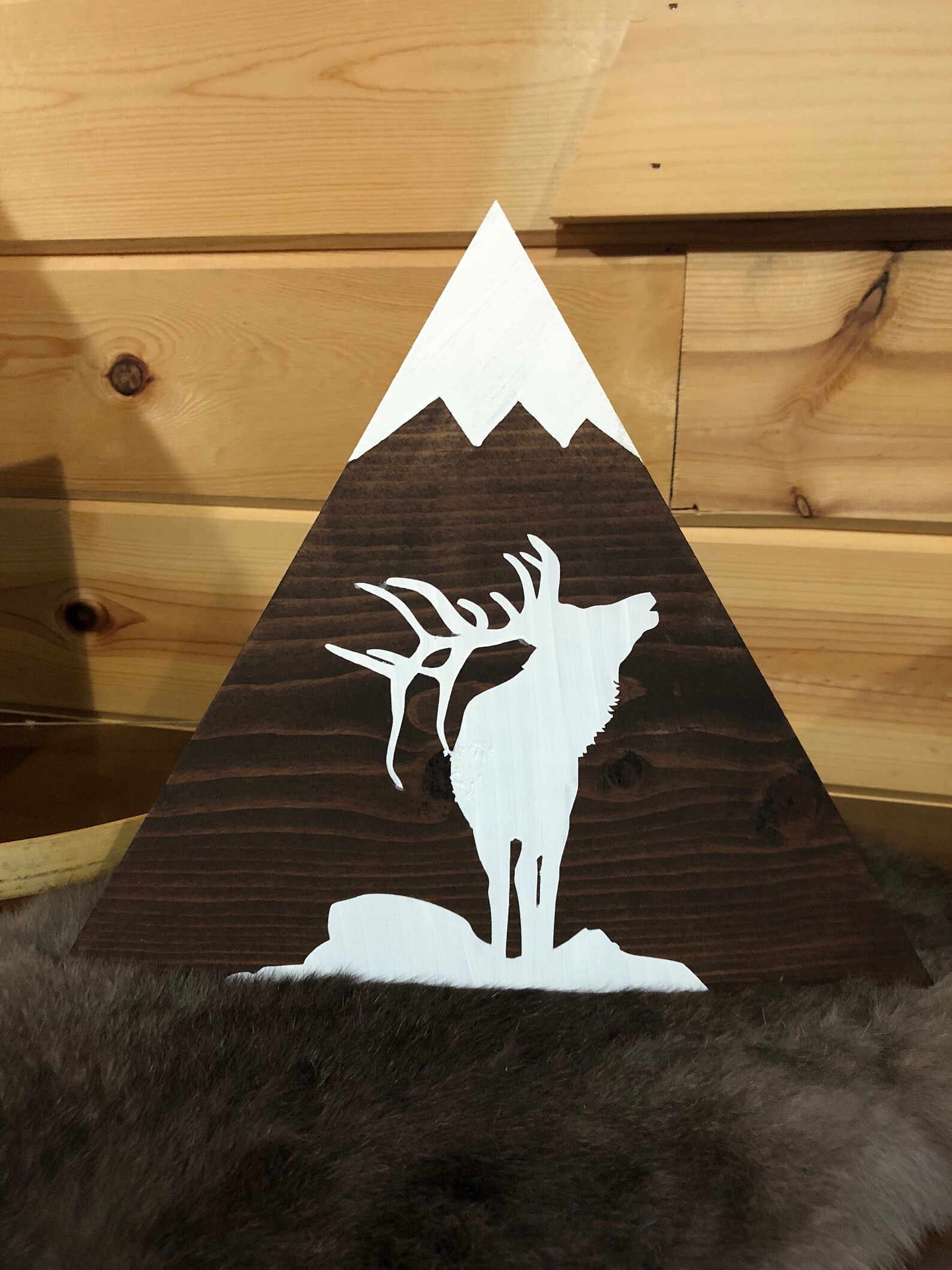 Elk Wood Mountain Sign Handmade Stained Wood Mountain Etsy