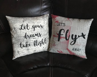 Let Your Dreams Take Flight Airplane Pillow Decorative Throw Pillow Quote Pillow Gift Etsy