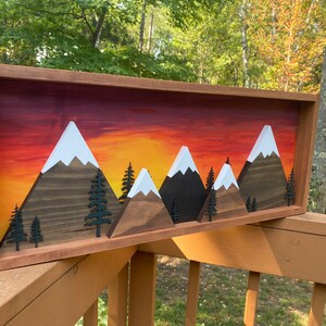 The Original Sunset Framed Seek Adventure 3D Trees and Mountain Range Wall Art Cabin Decor Rustic Home Decoration 画像 3