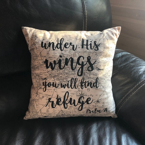 Under His Wings You Will Find Refuge Psalm 91 Handmade Decorative Throw Pillow Quote Pillow Decoration