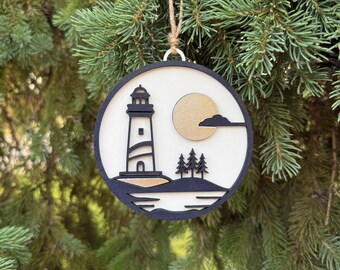 Décoration de Noël phare, décoration nautique en bois faite main, décoration de Noël côtière, Door County Wisconsin, cadeau Lake House, découpe laser