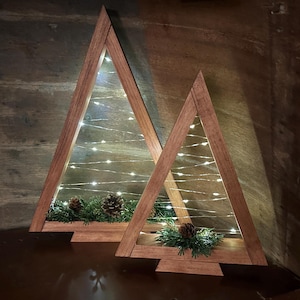 Handgemaakt houten dennenboomdecor met verlichting – Kies voor set of losse stukken Kerst-winterhutdecoratie