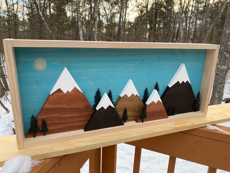 The Original Framed 3D Trees and Mountain Range Wall Art Blue Etsy