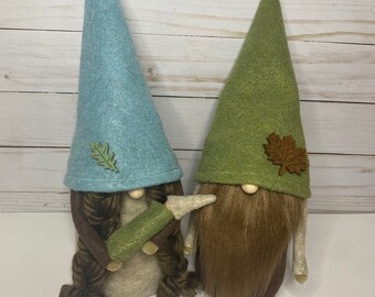 Woodland Baby Gnome Couple Minnesota Autumn Leaves Boy Gnome Girl Gnome Scandinavian Gnomes Nisse Tomte Axe Elves