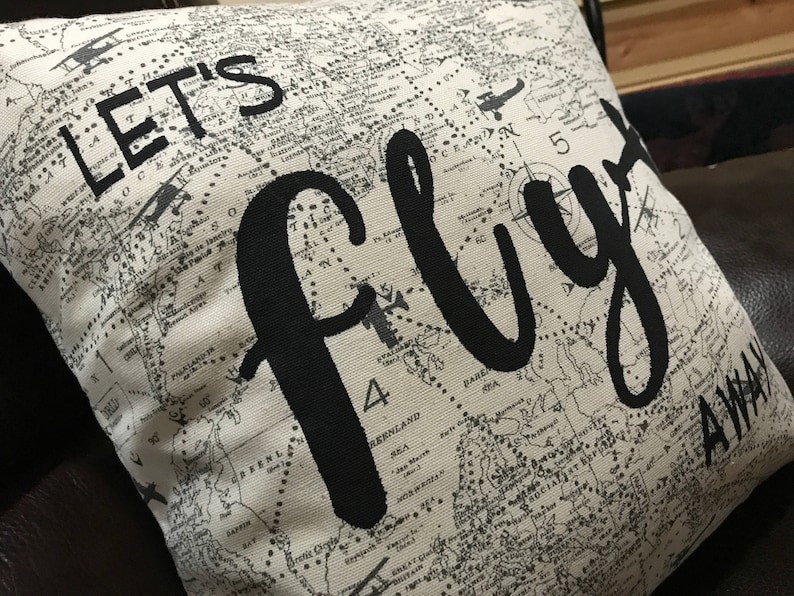 Let's Fly Away Airplane Pillow Decorative Throw Pillow Etsy