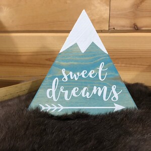 Sweet Dreams Blue Teal Mountain Wood Sign with Snow Children&#39;s Room Decoration Handmade Sign