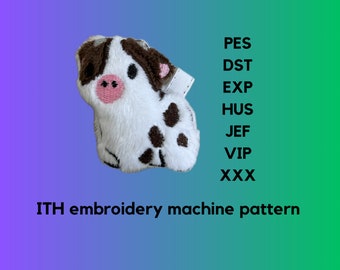 ITH Cow Embroidery Charm Pattern | Keychain Plush In The Hoop | ITH Digital Pattern
