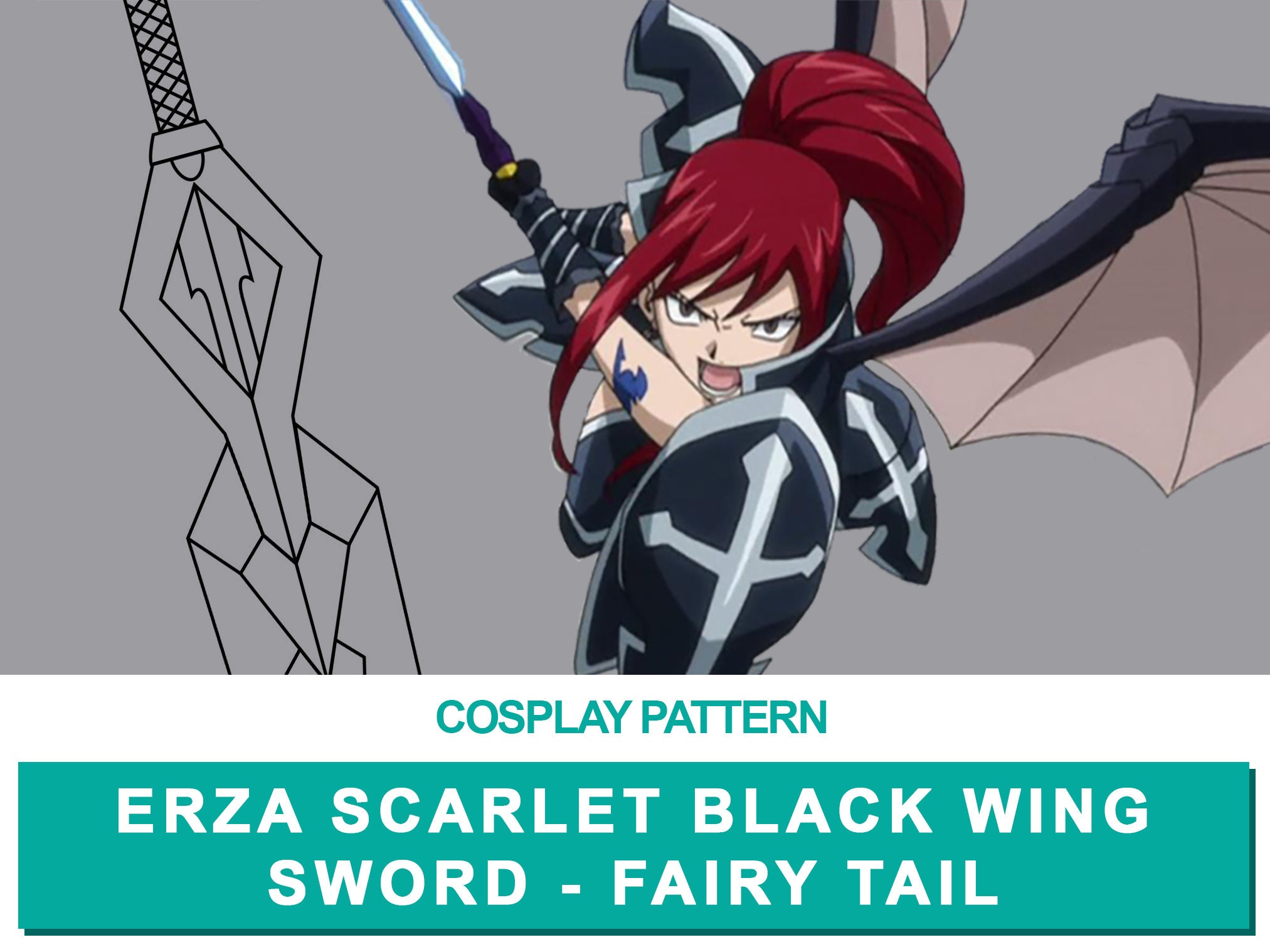 Erza Scarlet Schwarzeflugel Schwert Cosplay Pdf Vektor Etsy