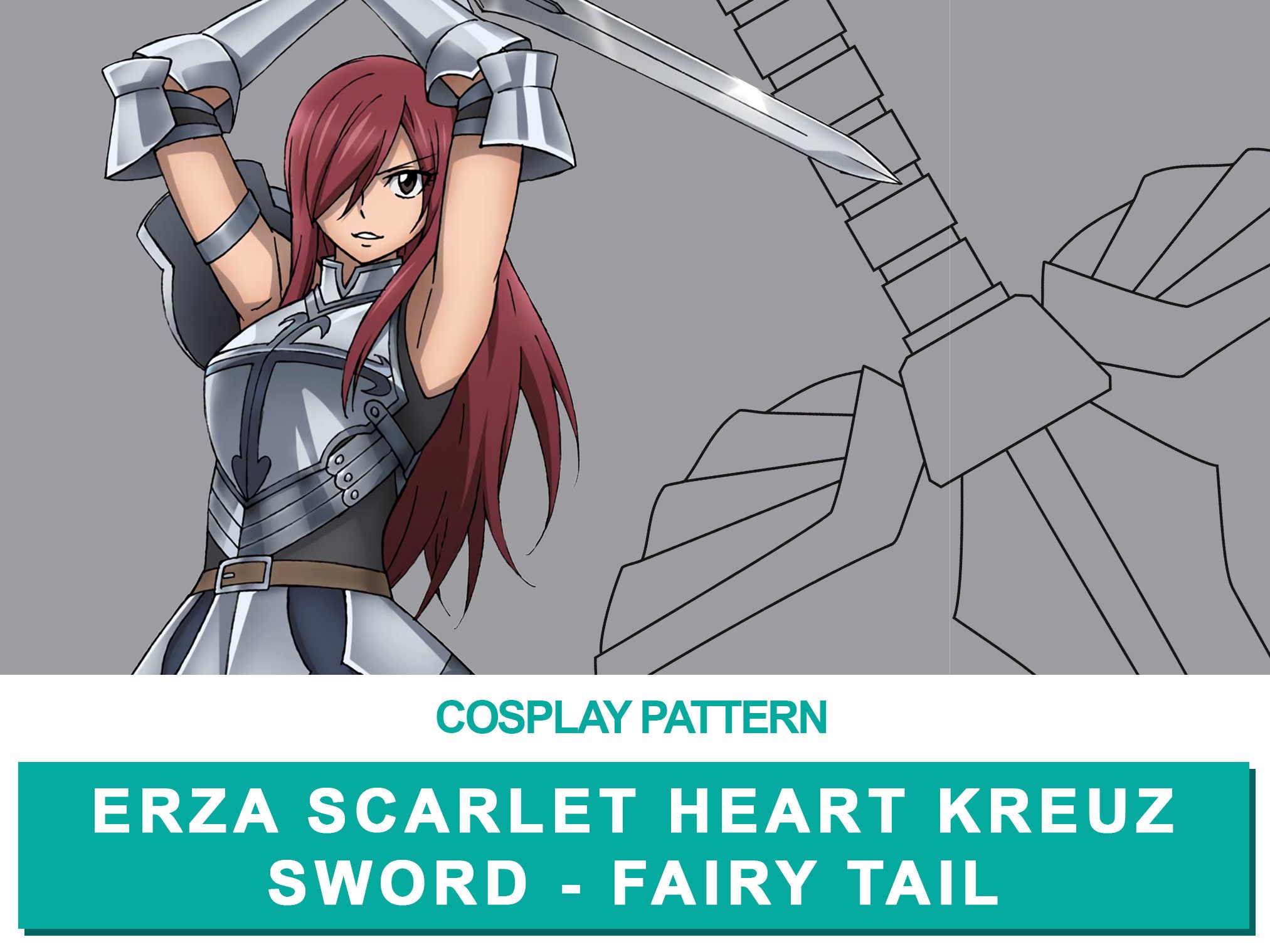 Erza Scarlet Heart Kreuz Sword Cosplay Pdf Vector Pattern Etsy