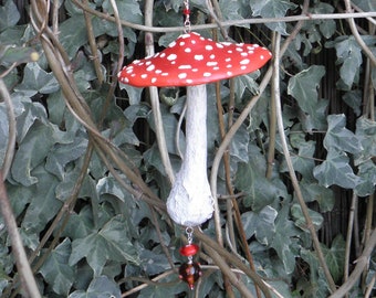 Fly Agaric Toadstool hanging ornament, fairy magic mushroom decoration