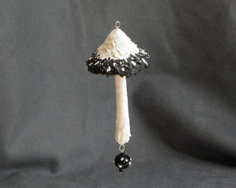 Shaggy Inkcap hanging decoration , mushroom Christmas decoration, Yule toadstool decoration