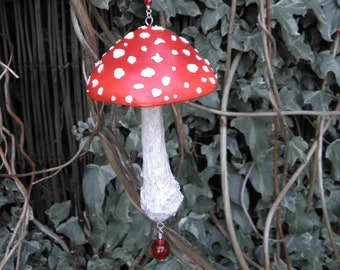 Fly Agaric hanging sculpture, Toadstool ornament, Christmas decoration